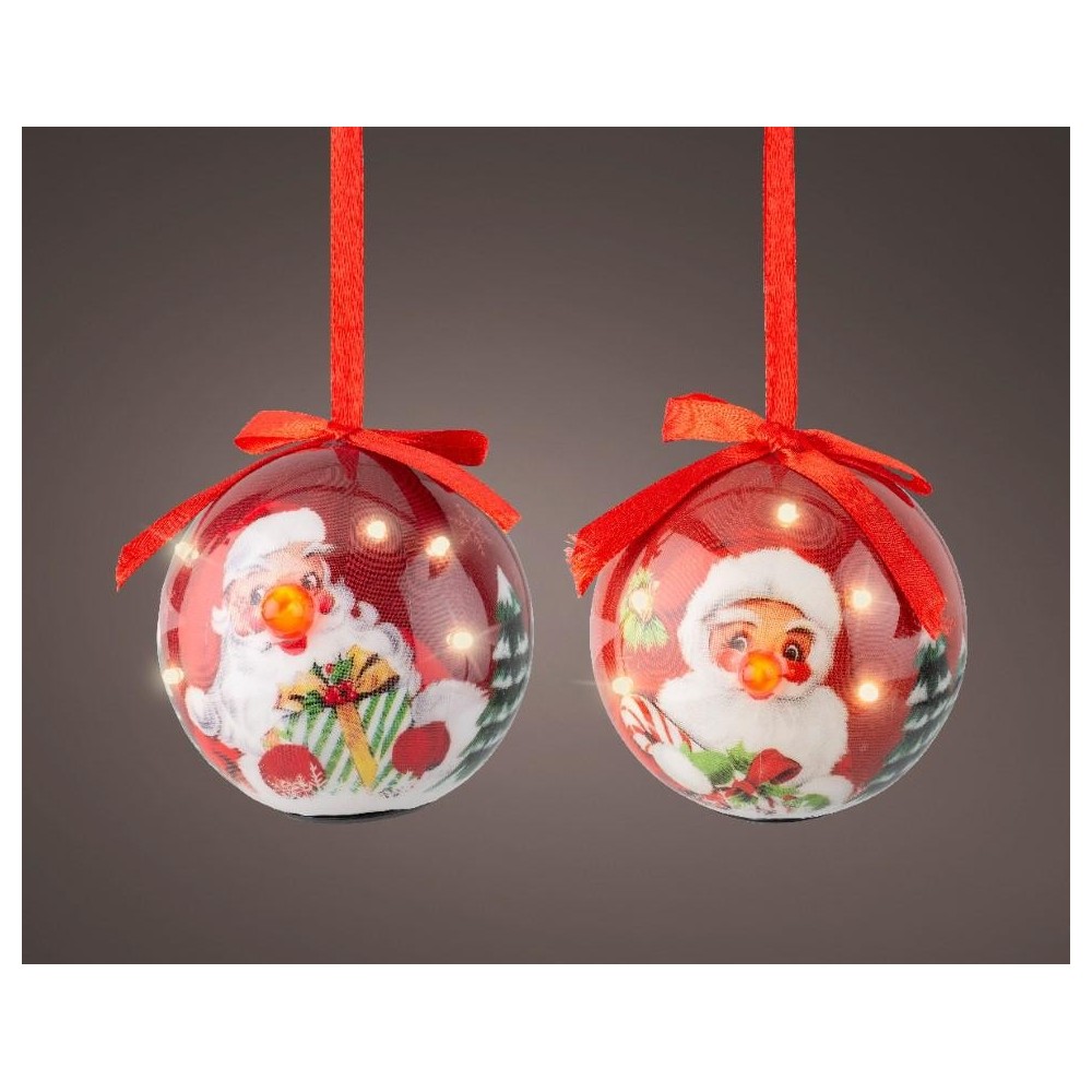 SFERA LUCI LED ROSSO H.7.6CM. 2 ASSORTITI NATALE A BATTERIE